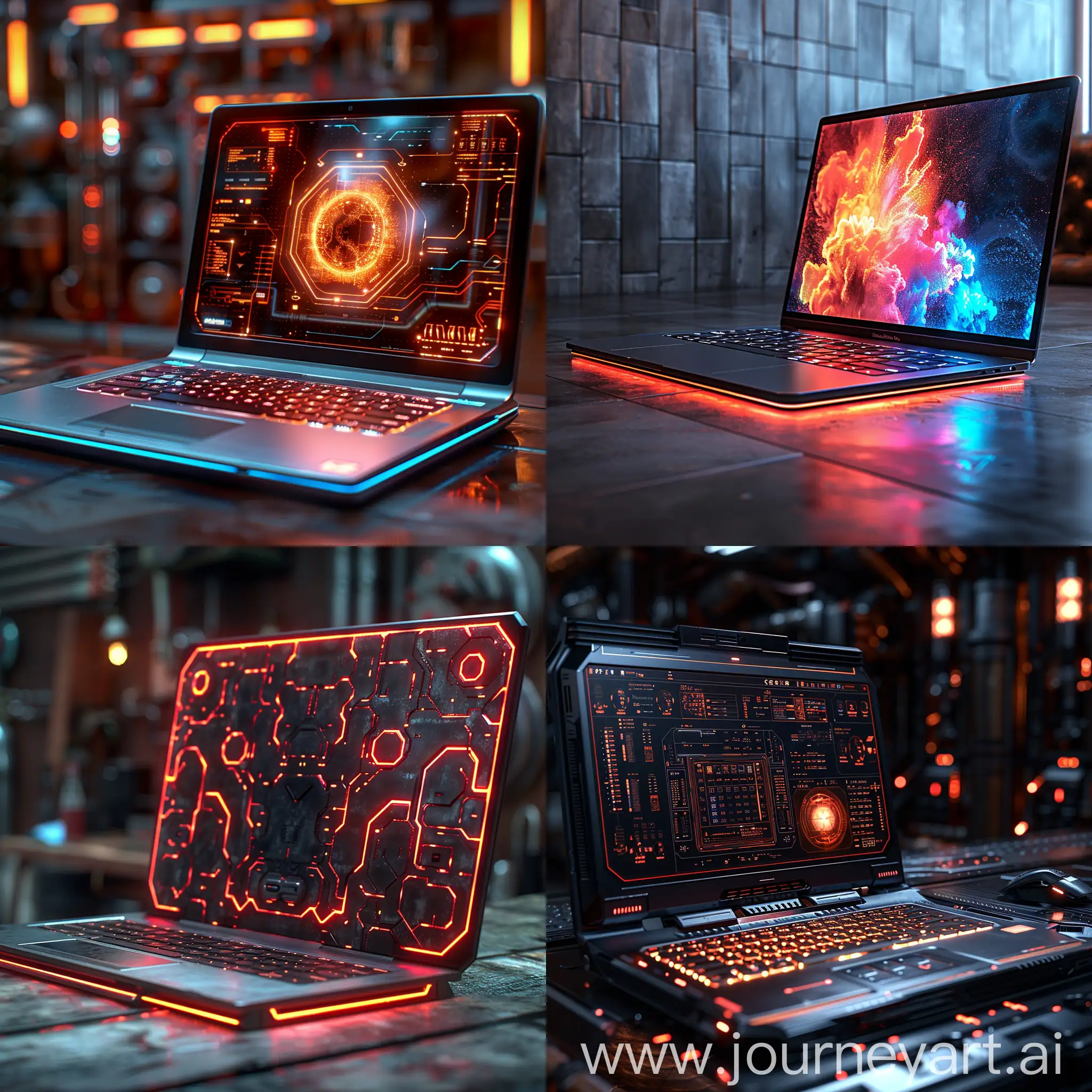 Futuristic laptop, ultra-modern laptop, ultramodern laptop, blade runner, utopia, octane render --stylize 1000