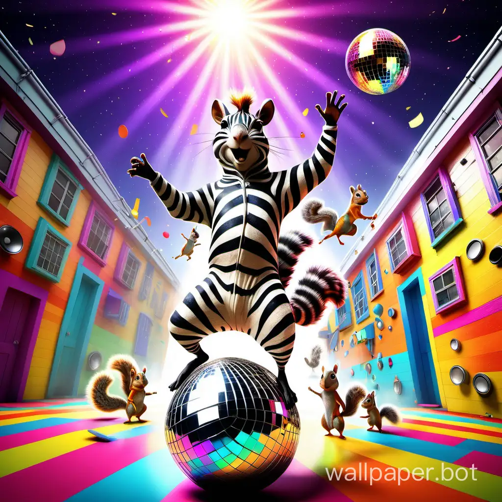 Vibrant-Zebra-Dance-Party-with-Disco-Ball-Delight