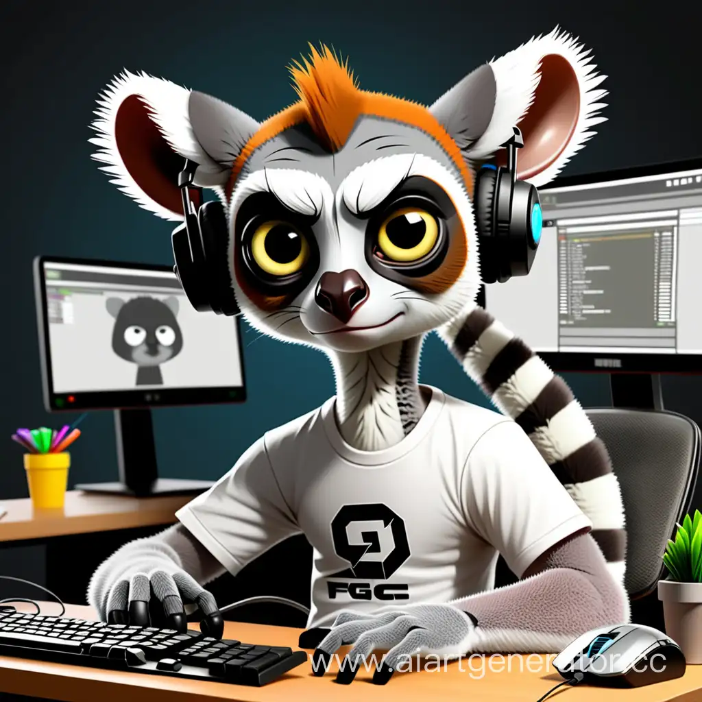 Colorful-Cartoon-Lemur-Streaming-Games-in-FGC-TShirt