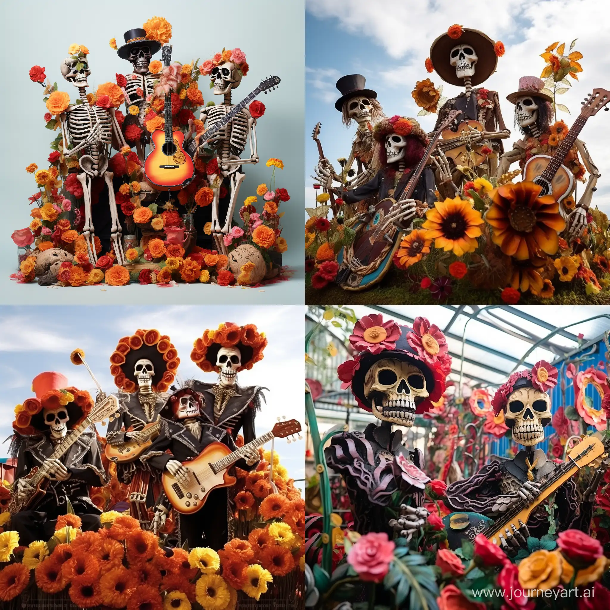 Eerie-Symphony-Skeleton-Music-Band-on-Haunting-Flower-Parade-Float