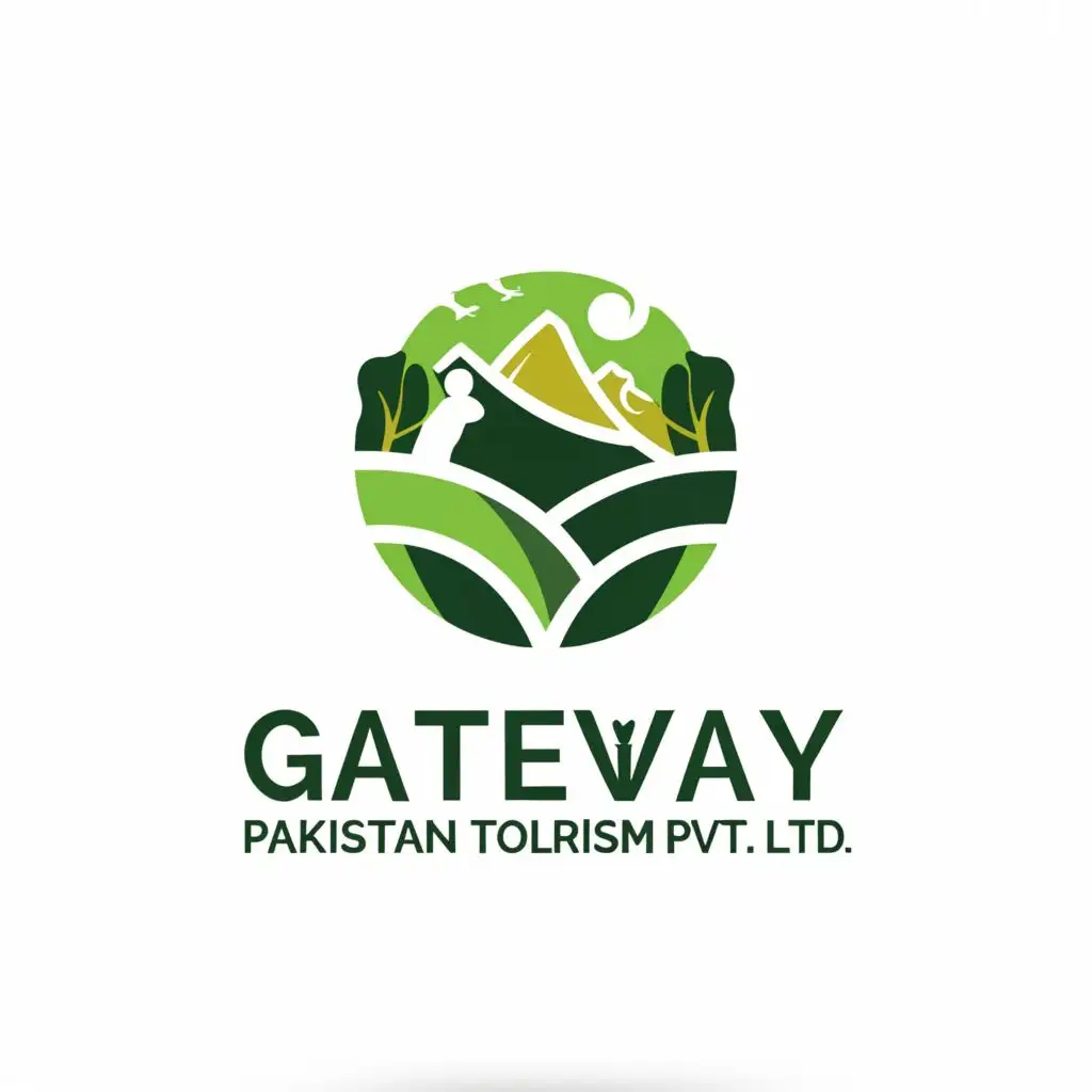 a logo design,with the text "Gateway Pakistan Tourism Pvt Ltd", main symbol:Greenery, Mountains and Tourism,Minimalistic,clear background