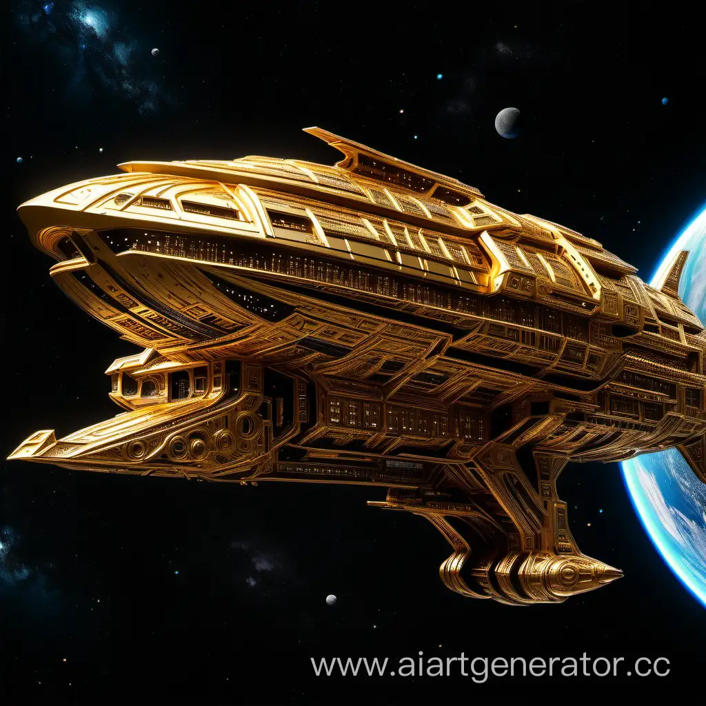 Luxurious-Gold-Spaceship-in-Celestial-Exploration