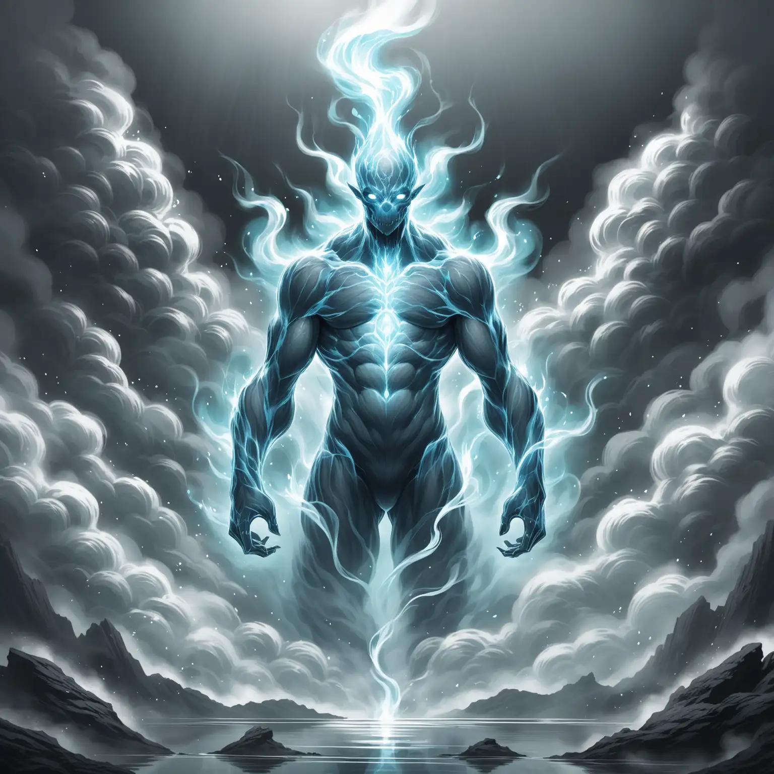 Mystical Grey Smoke Elemental in Human Form