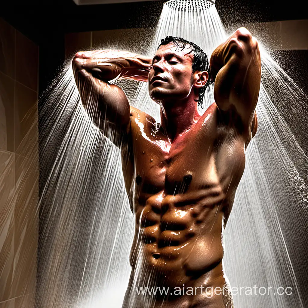 Мускулистым мужчина холодный душ