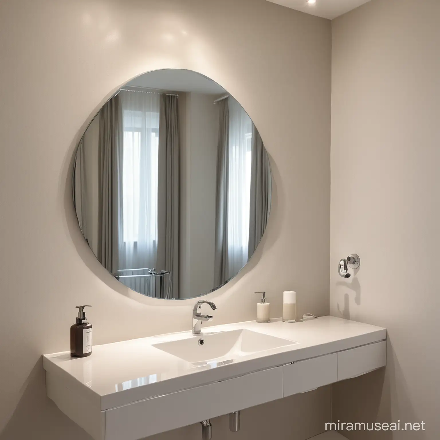 modern aesthetic curve. uneven shape of
 mirror in bathroom