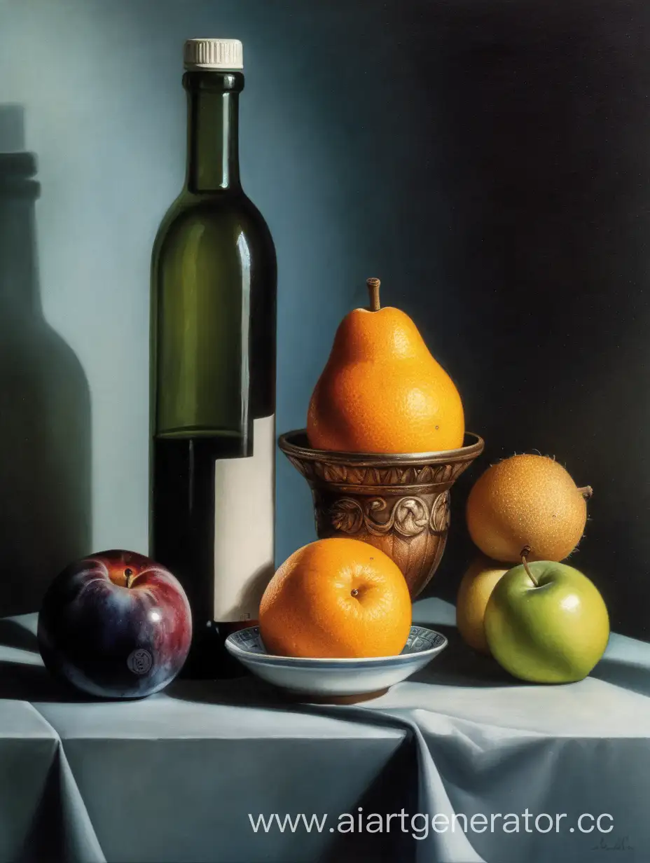 Dutch-Still-Life-with-Fruits-and-Bottles-Capturing-the-Serenity-of-an-Evening-Abstraction