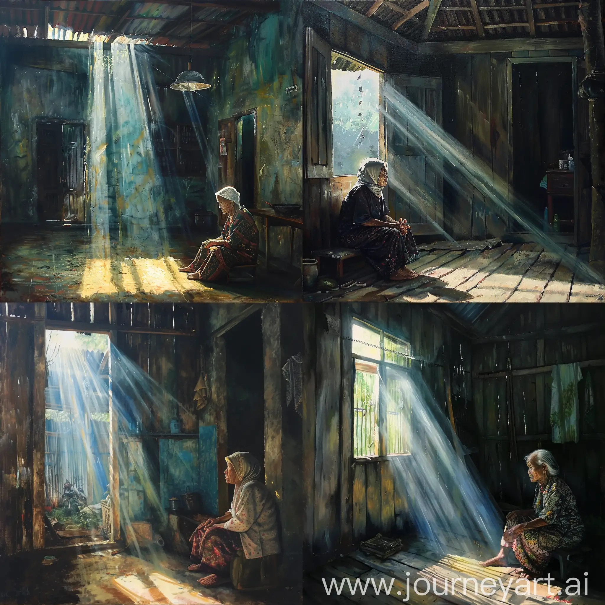 Lonely-Old-Malay-Woman-in-Dilapidated-Village-House