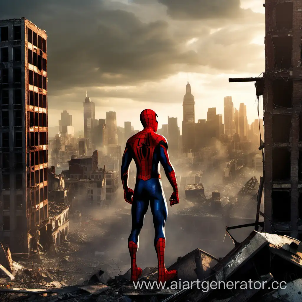 SpiderMan-Contemplates-the-Devastated-Urban-Landscape