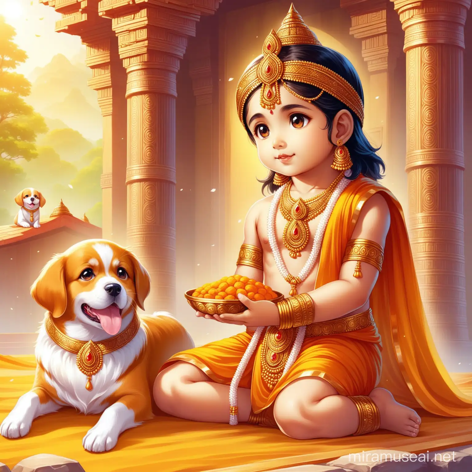Adorable Depiction of Lord Shree Rams Childhood with a Playful Dog