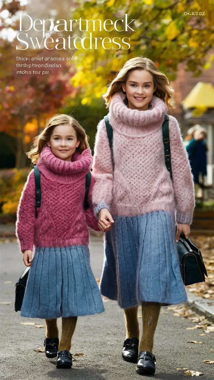 Sisters Modeling Matching Mohair Sweaterdresses for School