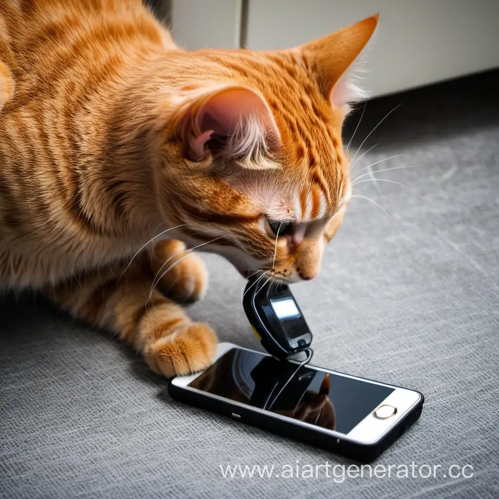Curious-Cat-Snacking-on-a-Smartphone