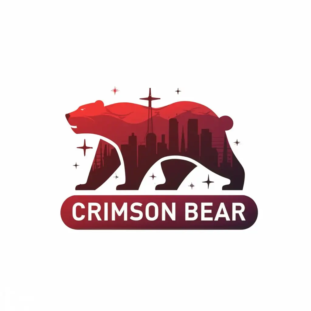 LOGO-Design-For-Crimson-Bear-Energy-Powerful-Red-Bear-with-Dallas-Skyline-and-Big-Dipper-Constellation