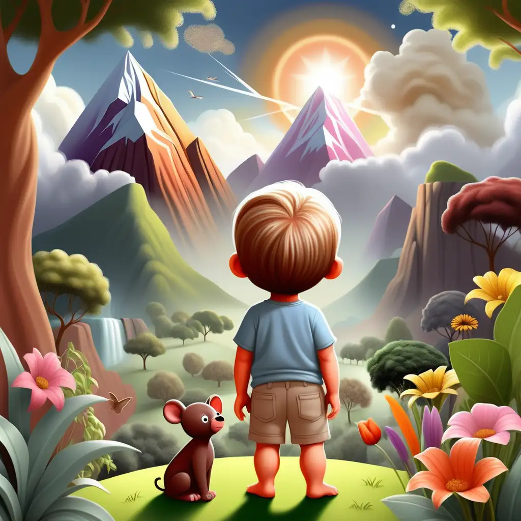 God Creating the World Majestic Scene with Animals Garden of Eden and Toddlers Wonder