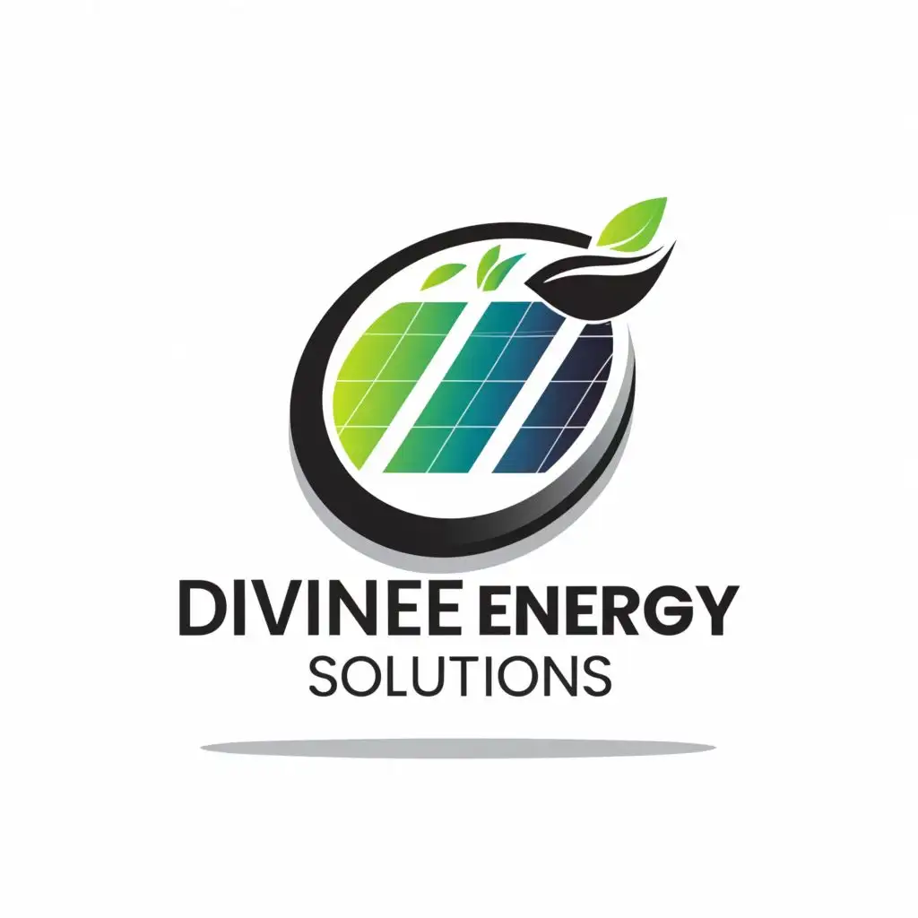 a logo design,with the text "DIVINE ENERGY SOLUTIONS", main symbol:SOLAR PANEL, GREEN LEAF,Moderate,be used in Technology industry,clear background