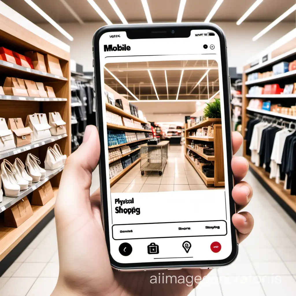 A split image with one side showing a physical store and the other side showcasing a user-friendly mobile shopping app.