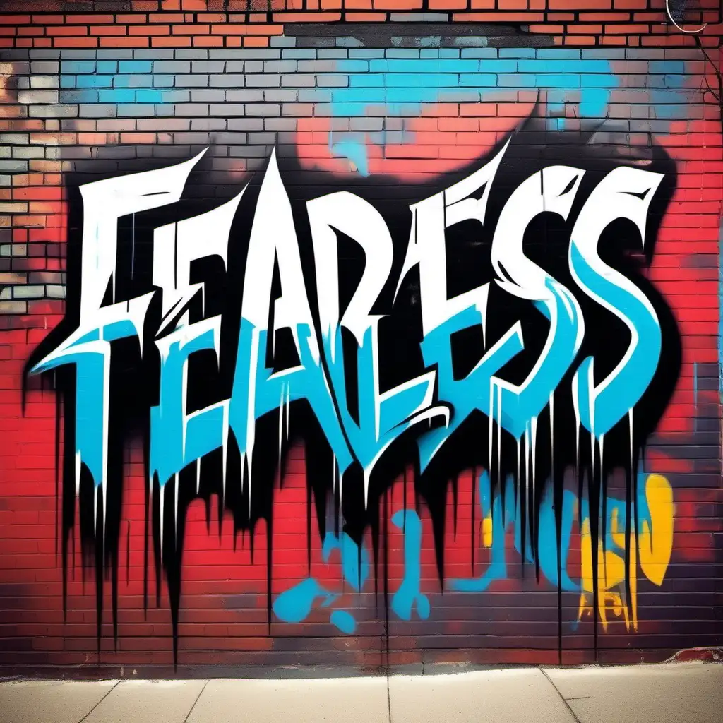  Fearless graffiti style, bold colors, on brick building background