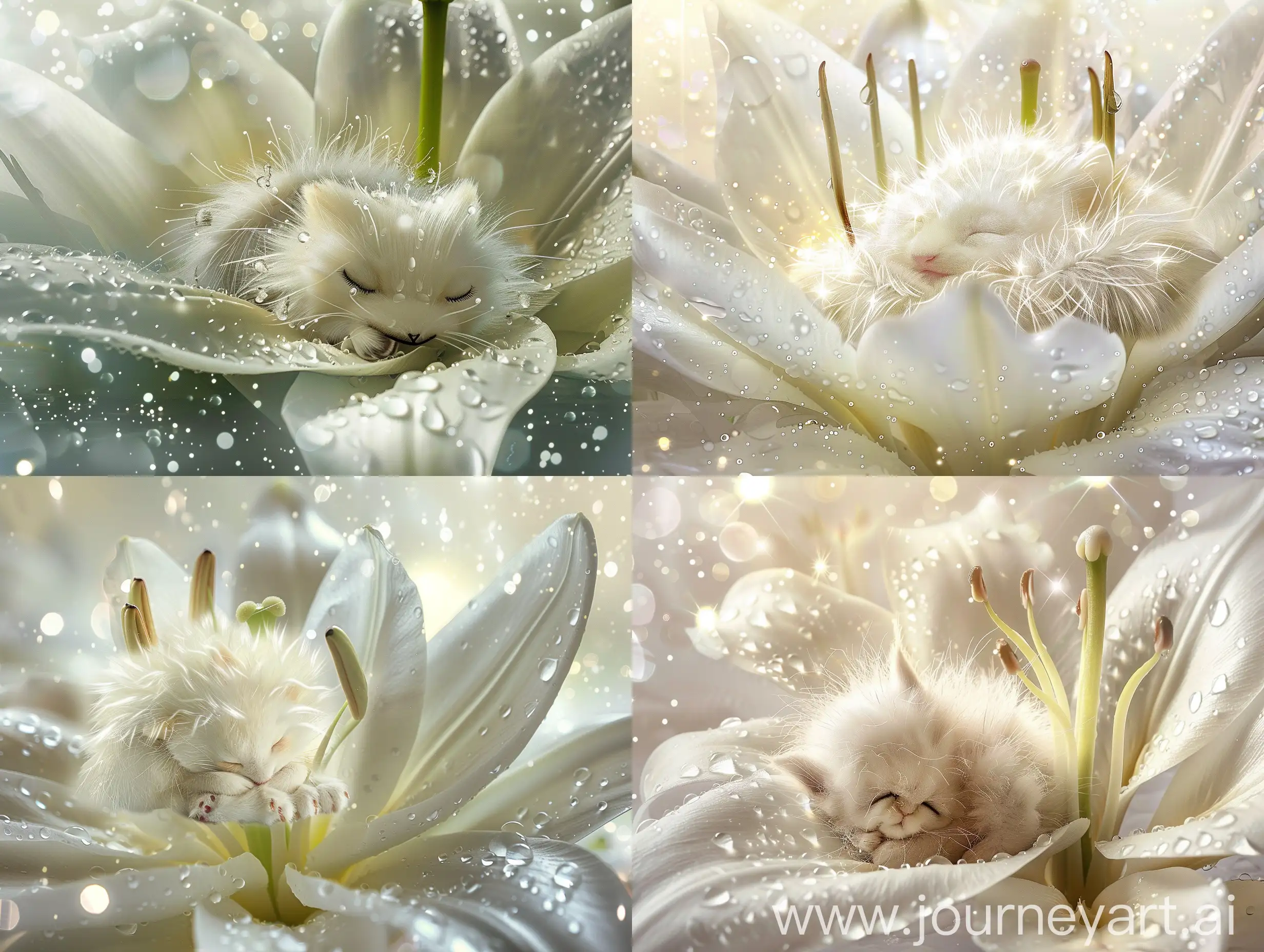 Adorable-Sleeping-Fluffy-Creature-in-Large-Lily-Flower