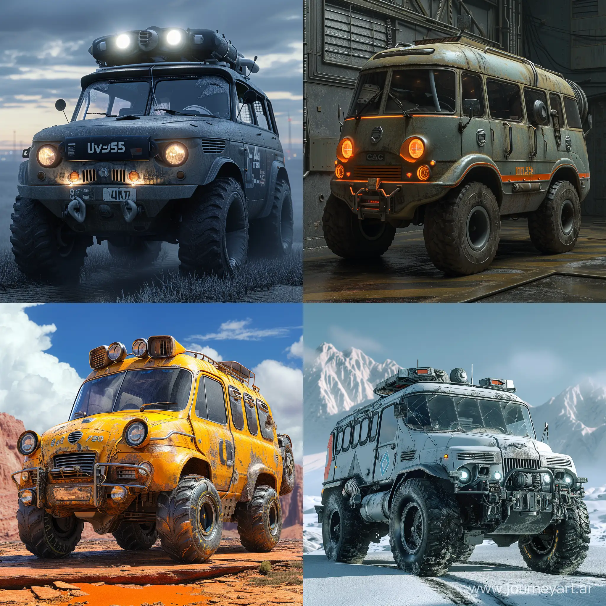 Futuristic UAZ-452, with artificial intelligence, unreal engine 5, high detail, high resolution, 4K, 8K