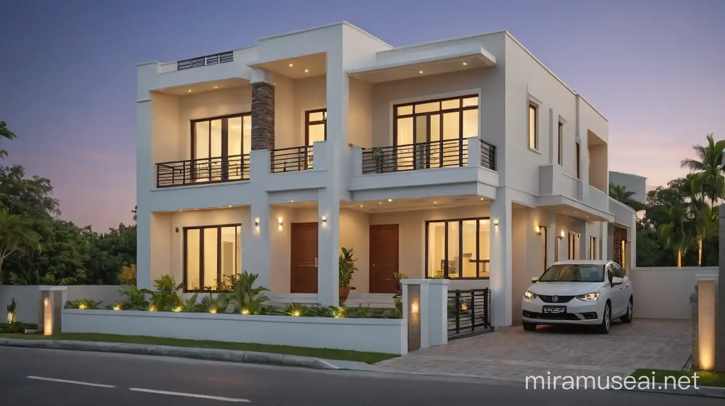 BEST HOUSE TWO FLOOR SMALL FRONT DESIGN IN BUDGET WITH FLAT ROOF, WITH LIGHT EFFECT