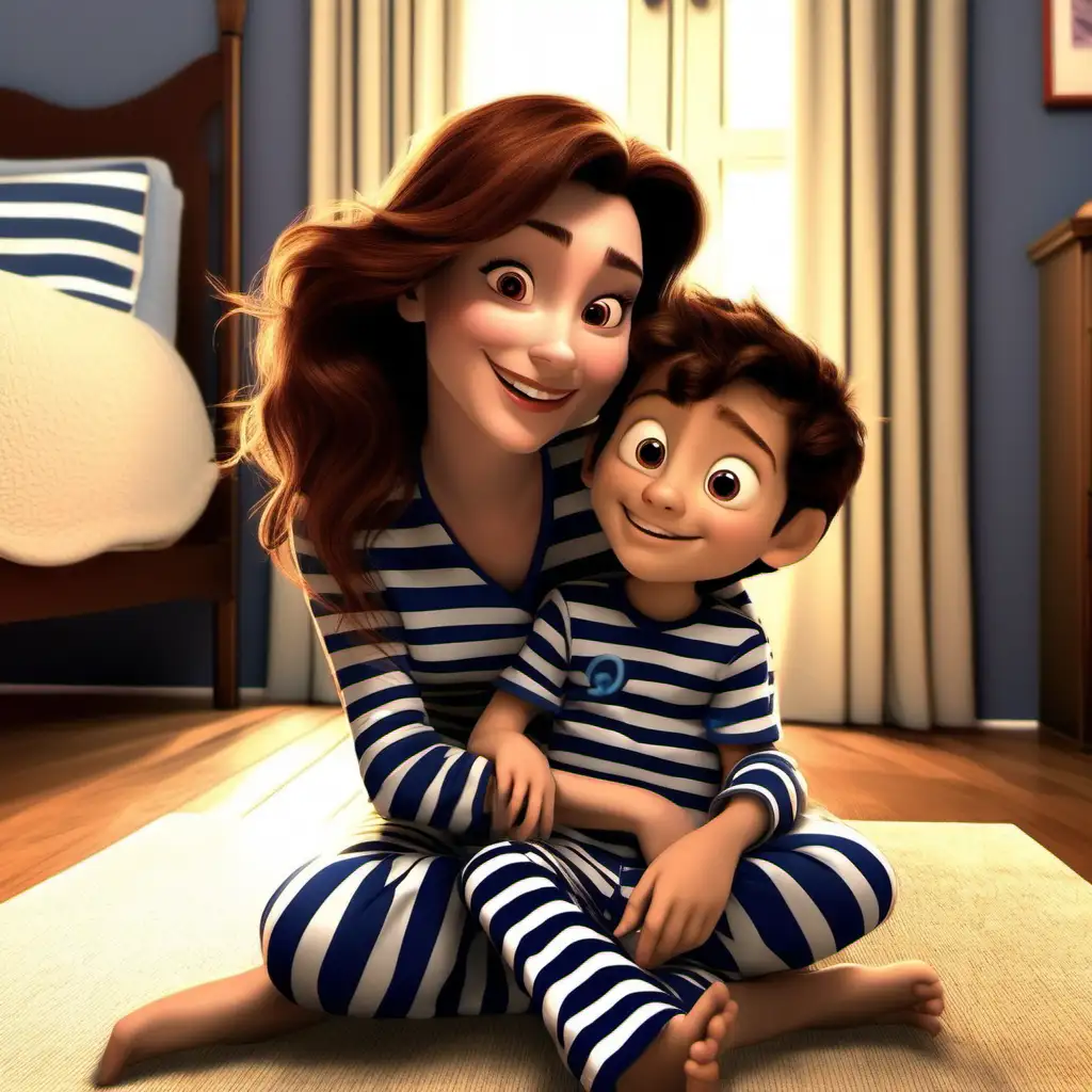Joyful Mother and Son in Disney PixarThemed 3D Animation