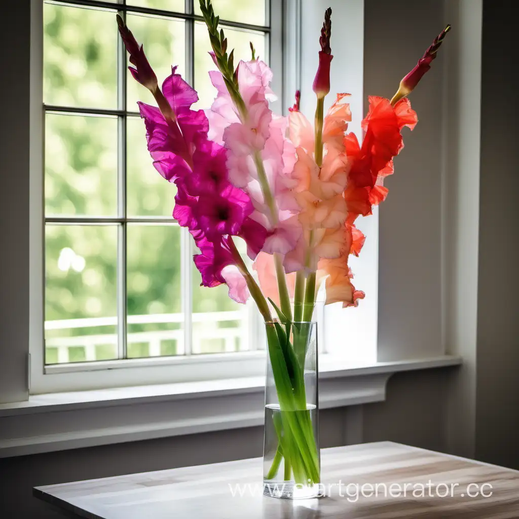 Vibrant-Gladioli-Bouquet-by-Sunlit-Window-in-Summer-Setting