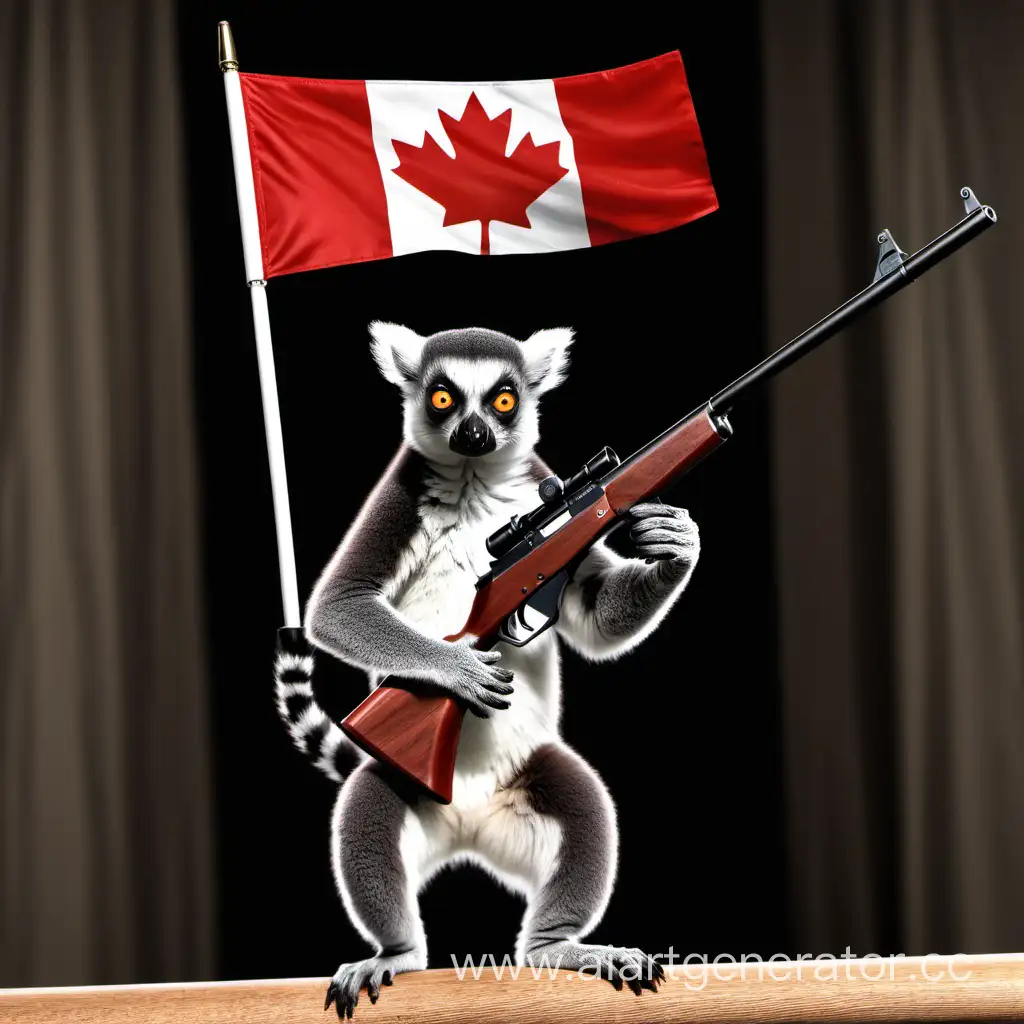 лемур стреляет из маузера по  флаг канады 
