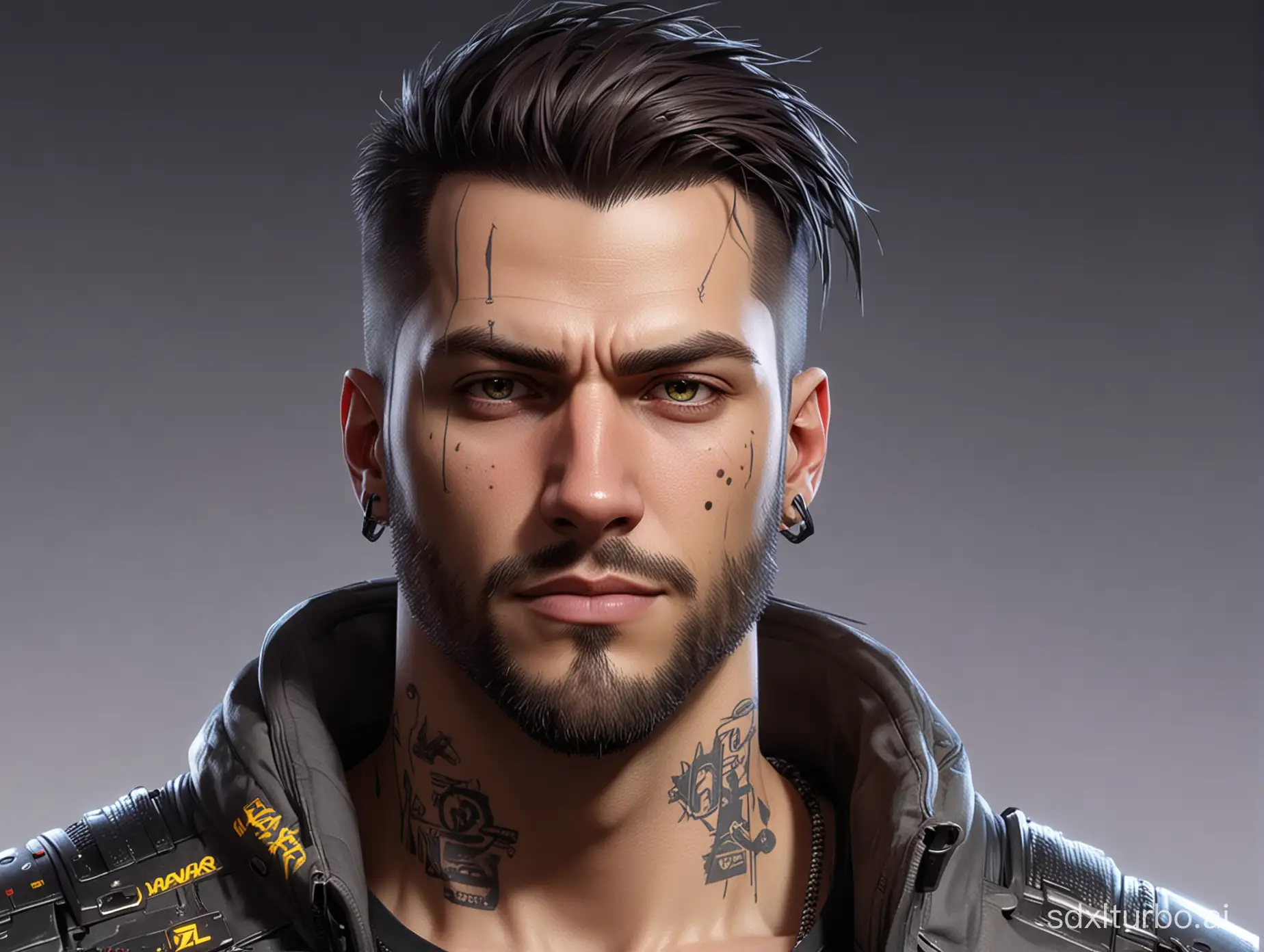 the male character from the game Cyberpunk 2077 drawn as a Pixar cartoon, professional headshot