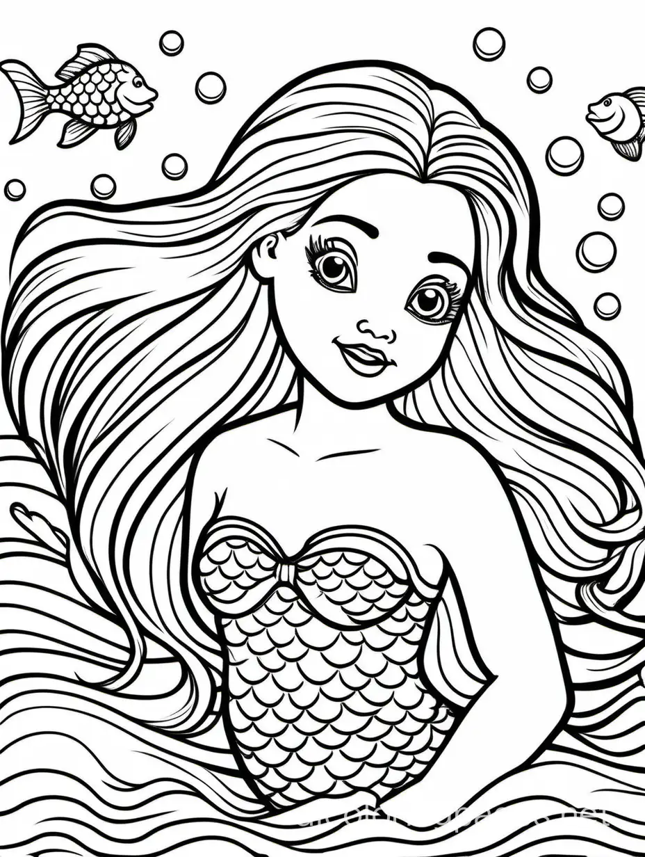 Simple-Mermaid-Coloring-Page-for-Kids-on-White-Background