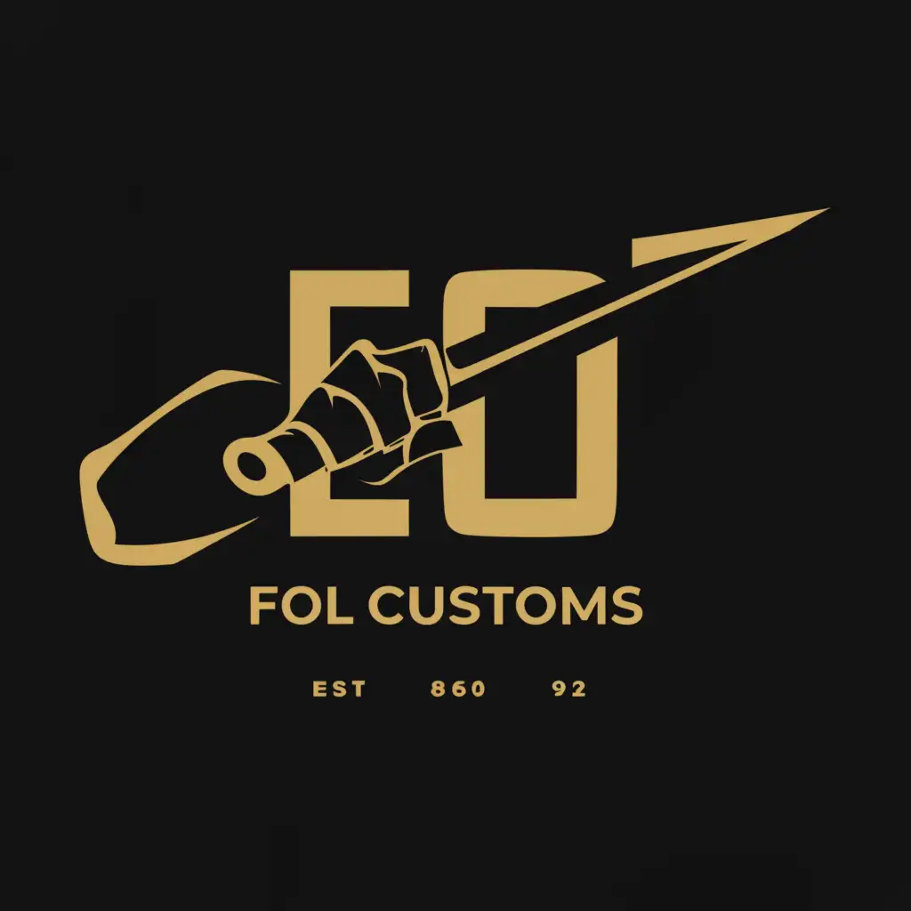 a logo design,with the text "FOL Customs", main symbol:Muscular arm holding 
sabre charge! position
,Minimalistic,clear background