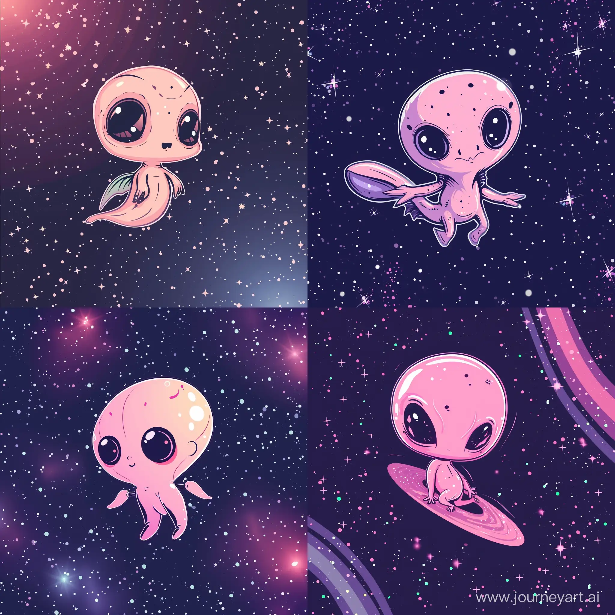 Chibi-Kawaii-Pink-Alien-in-Galaxy-Cute-Vector-Tshirt-Design