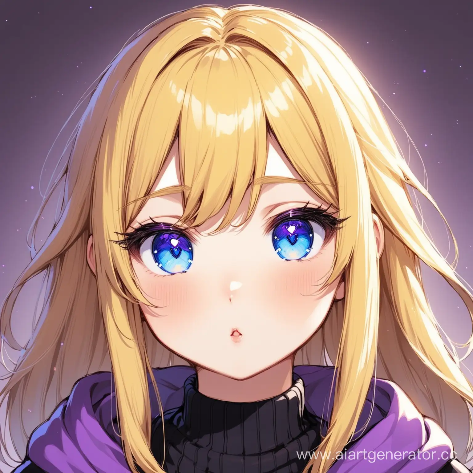 Cheerful-Blonde-Girl-in-Black-and-Purple-Attire-with-Blue-Eyes