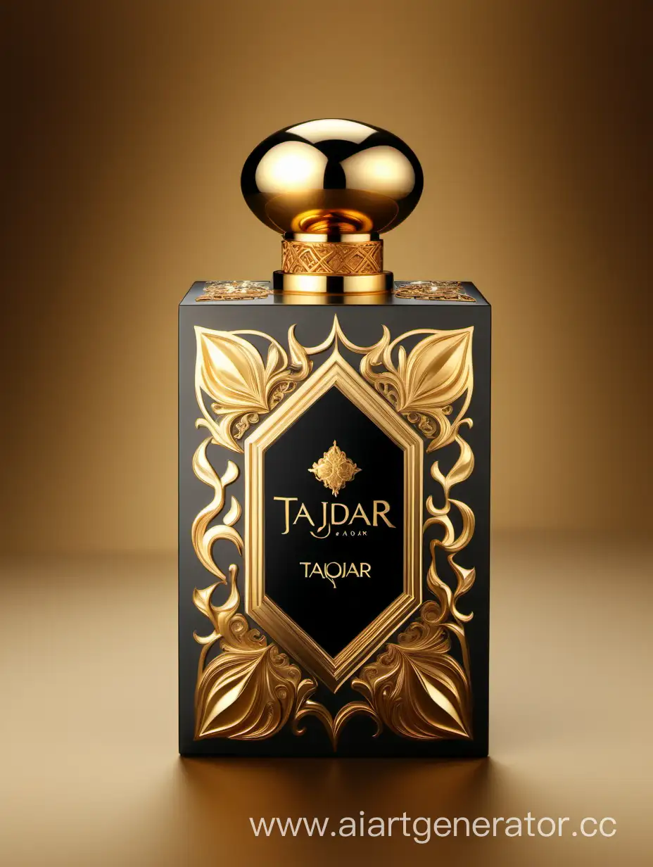 Luxurious-Perfume-Box-Design-TAJDAR-Elegant-Gold-and-Royal-Black-Packaging