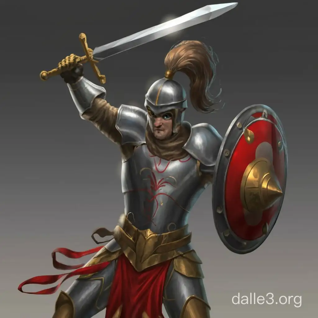 guerrero animado lanzando una espada mientras aguanta un escudo