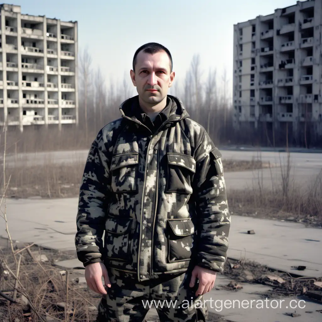 Pixelated-Camouflage-Man-in-Pripyat-Ruins