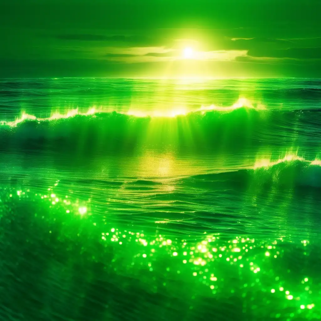 Serene Green Ocean Bathed in Golden Light