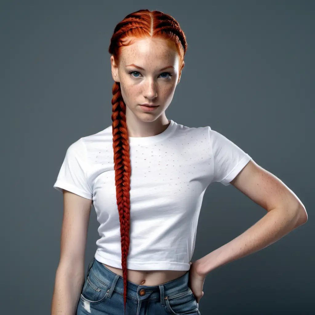 Stylish Redhead in Casual Chic Fashion Long Cornrow Braids and Freckles