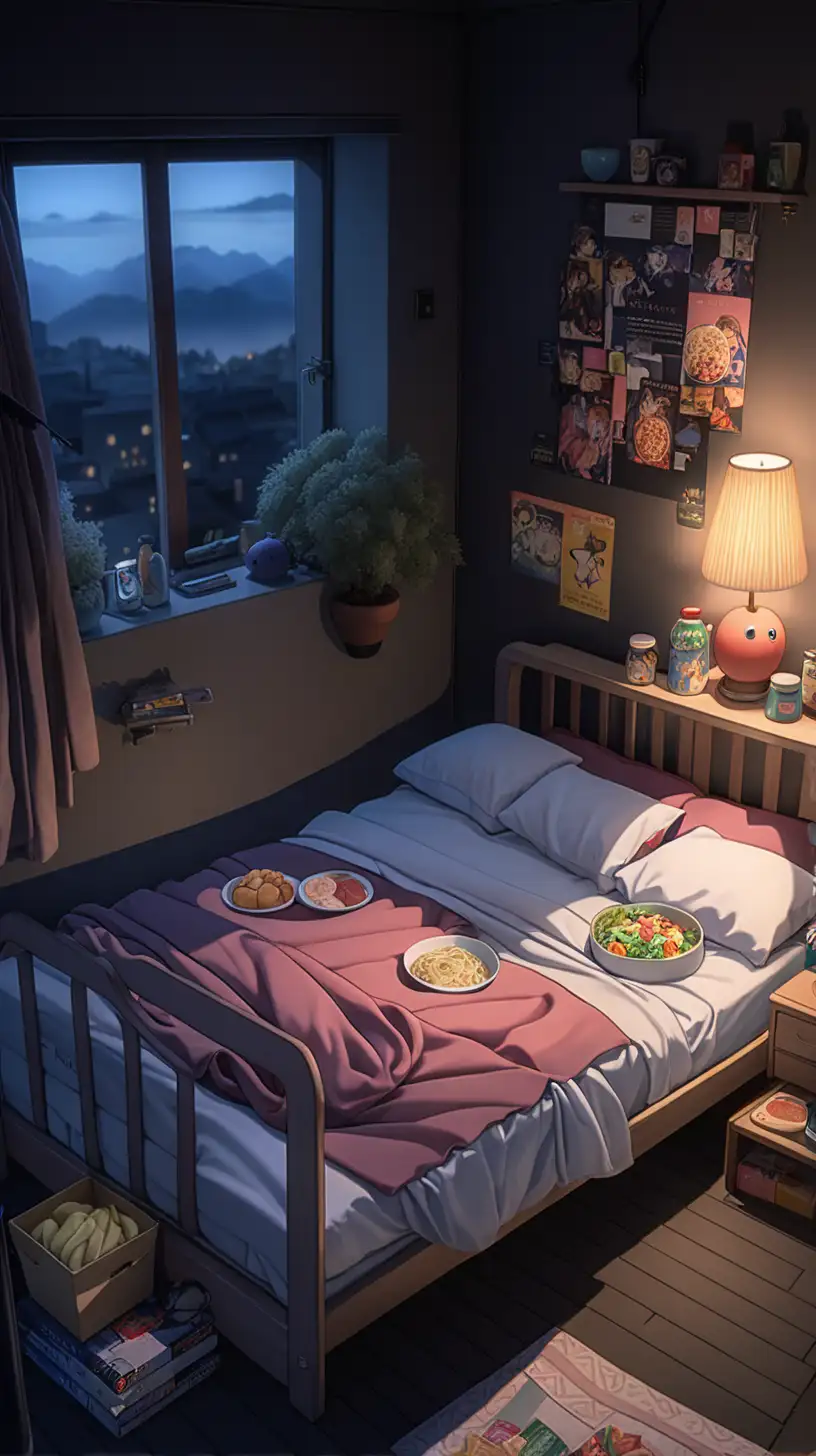 Cozy Anime Bedroom with Delectable Anime Snacks