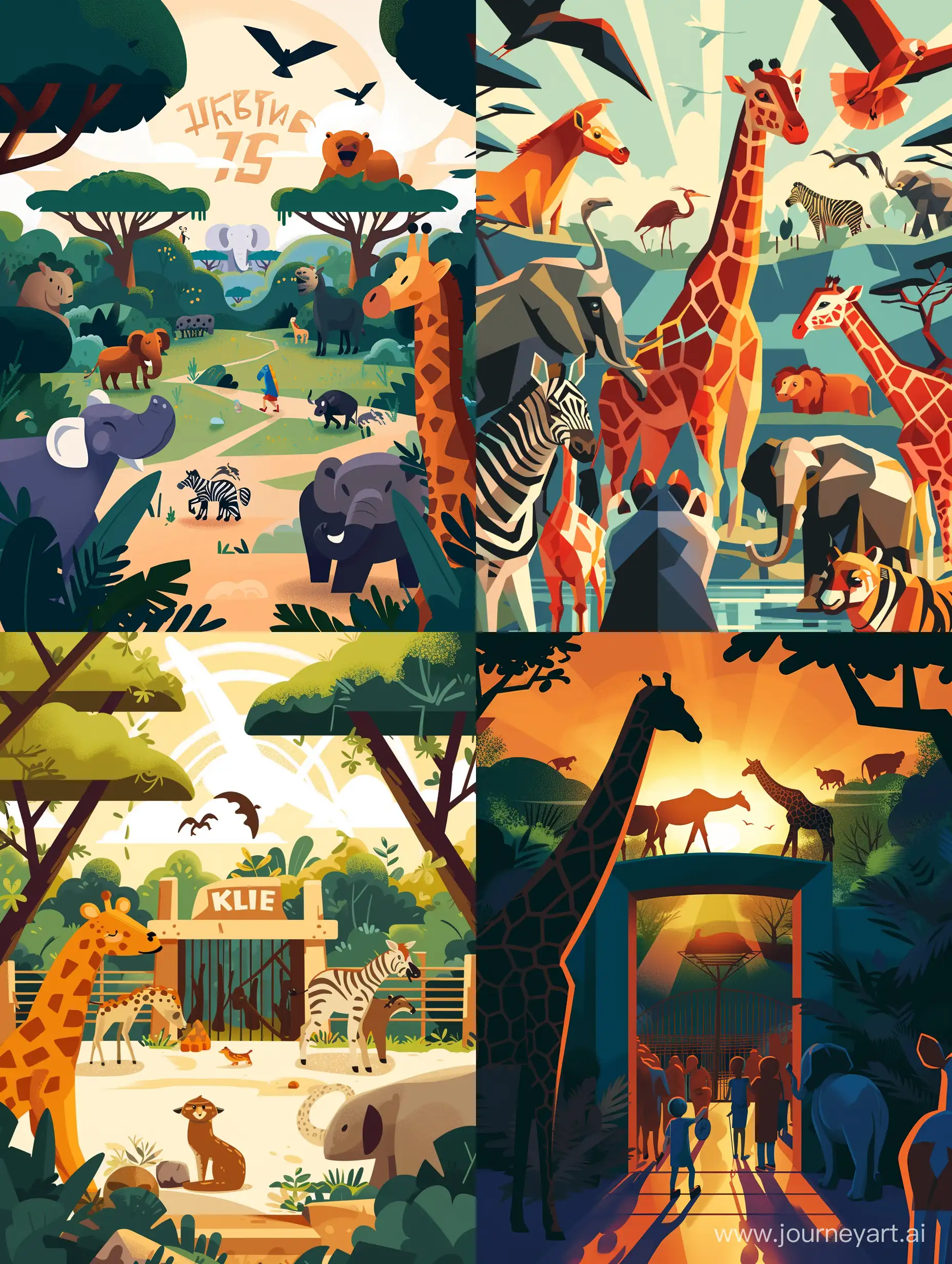 Vivid-Flat-Illustration-of-a-Zoo-with-Striking-Light-and-Shadow-Contrasts