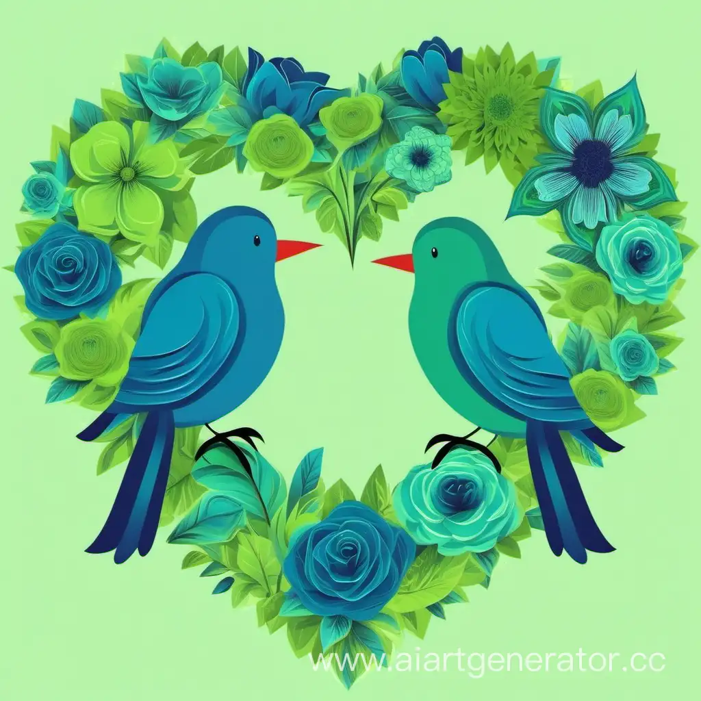 Romantic-Valentines-Day-Card-with-Green-and-Blue-Flowers-and-Birds