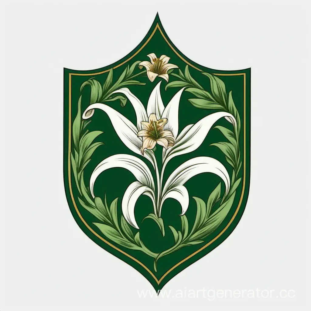 Создай эмблемы зеленая тосканская лилия для герба на белом фоне, цвет - темно зеленый