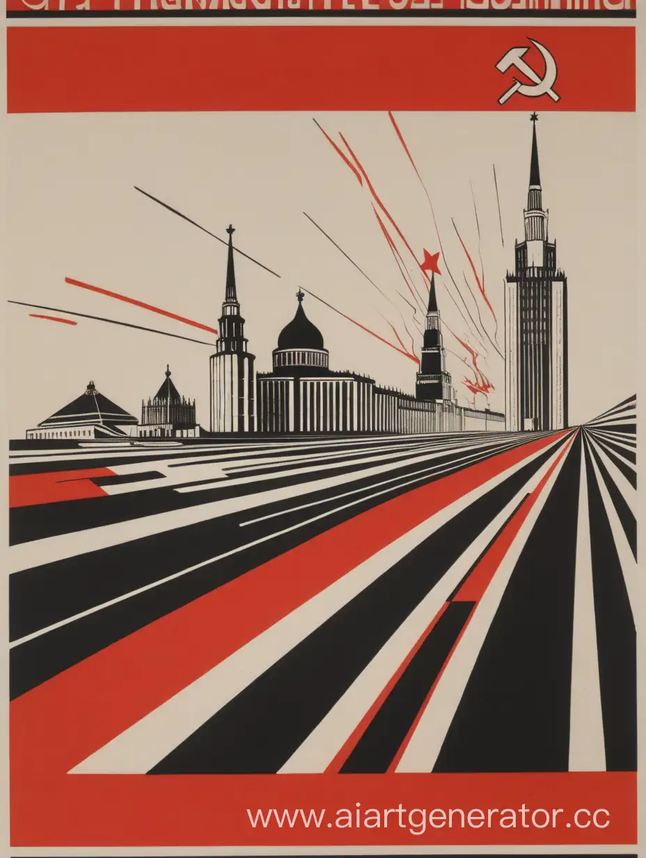 Soviet-style poster with black and red lines