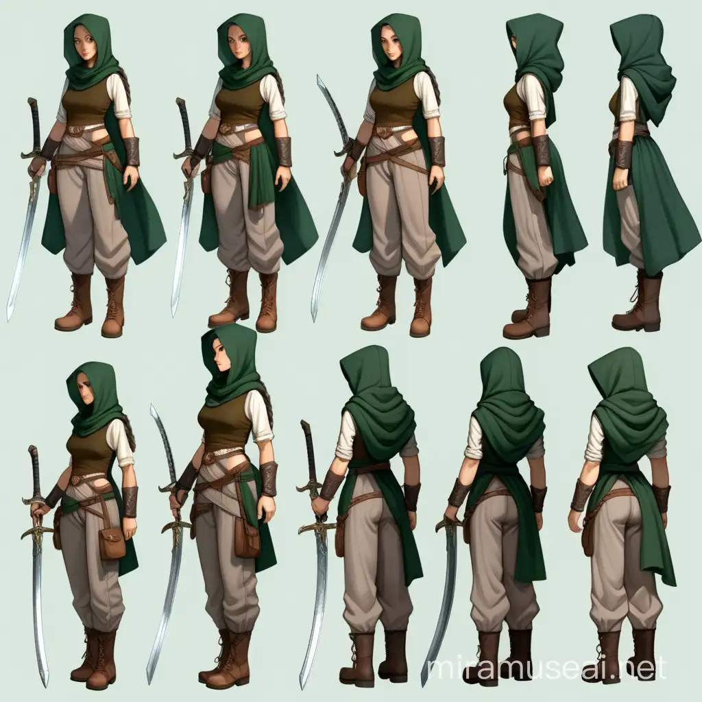 Earth Kingdom Woman with Sword MiddleAged Brown Skin Braided Hair Masked Adventurer