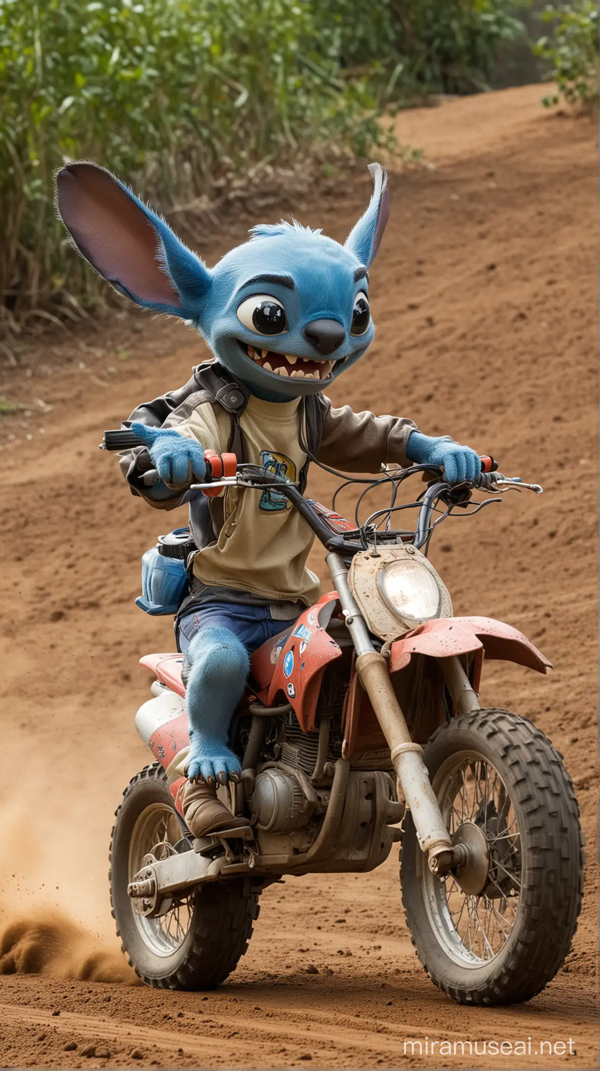 Disney’s STITCH riding a honda dirtbike