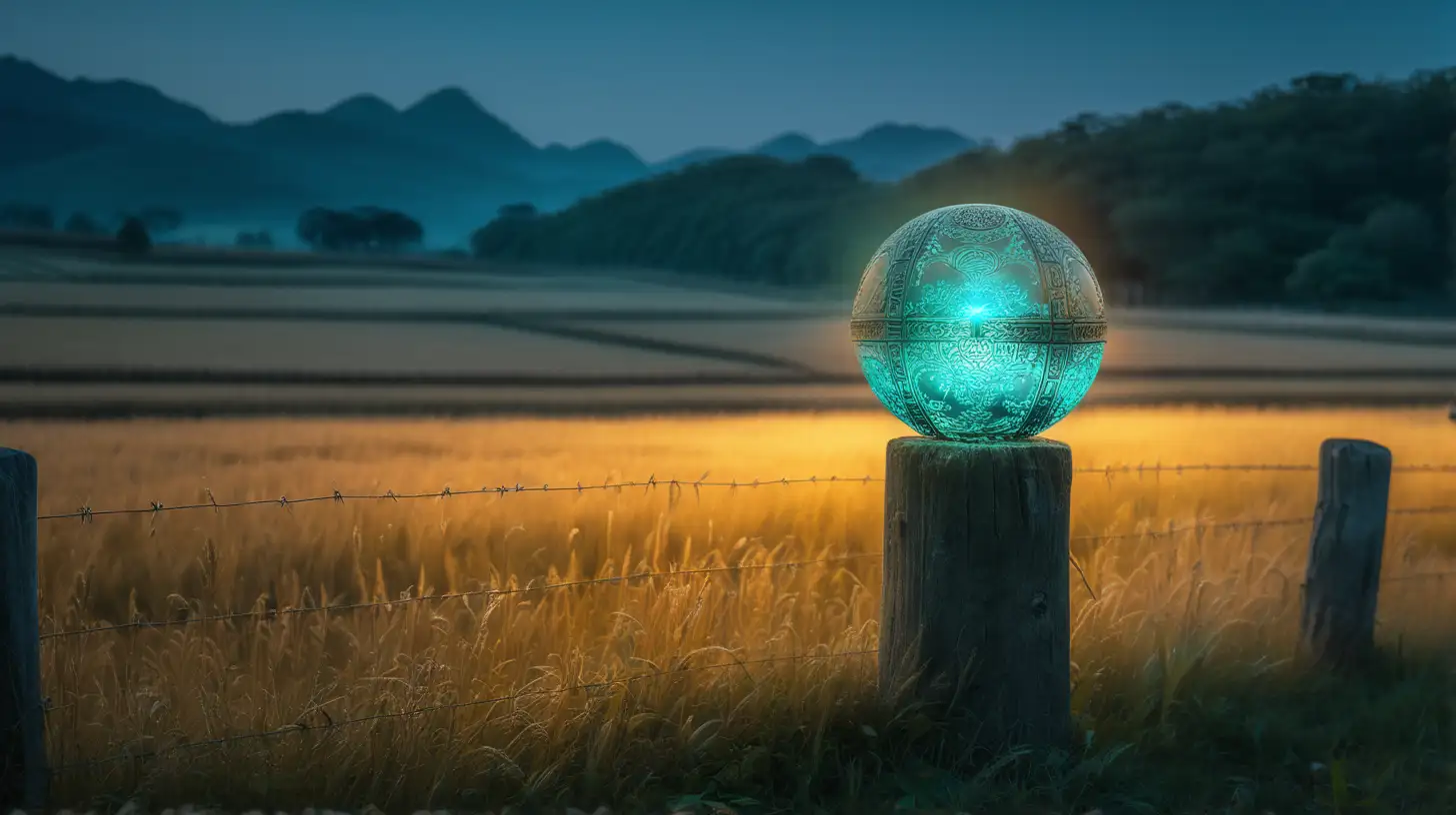 Enchanting Glowing Orb Adorning Ancient Chinese Countryside