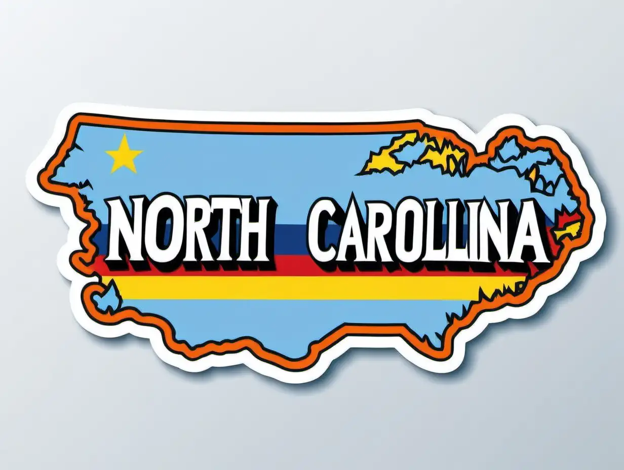 North Carolina Name Sticker in Lovely Primary Colors Charming Outsider Art Style