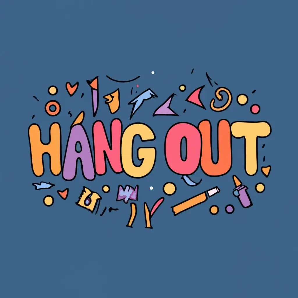 logo, Two friends hanging out, with the text "Hang out", typography