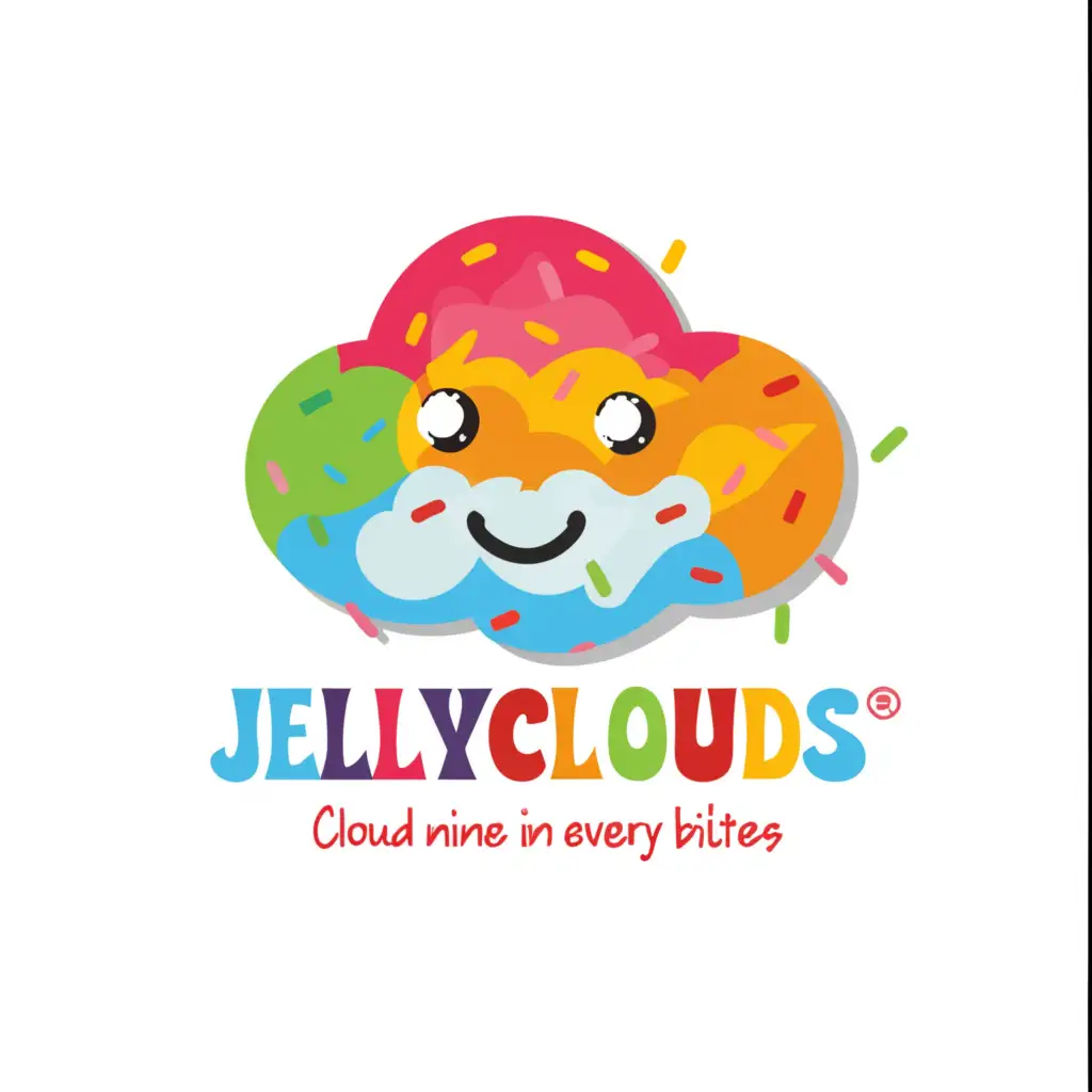 a logo design,with the text "JellyClouds tagline :Cloud nine in every bites", main symbol:JellyClouds
Tagline :Cloud nine in every bites
The packaging is mini transparent plastic salad cup inside the bottom part is the jelly while on top is cream Sprinkle with sprinkles,Moderate,be used in Education industry,clear background
