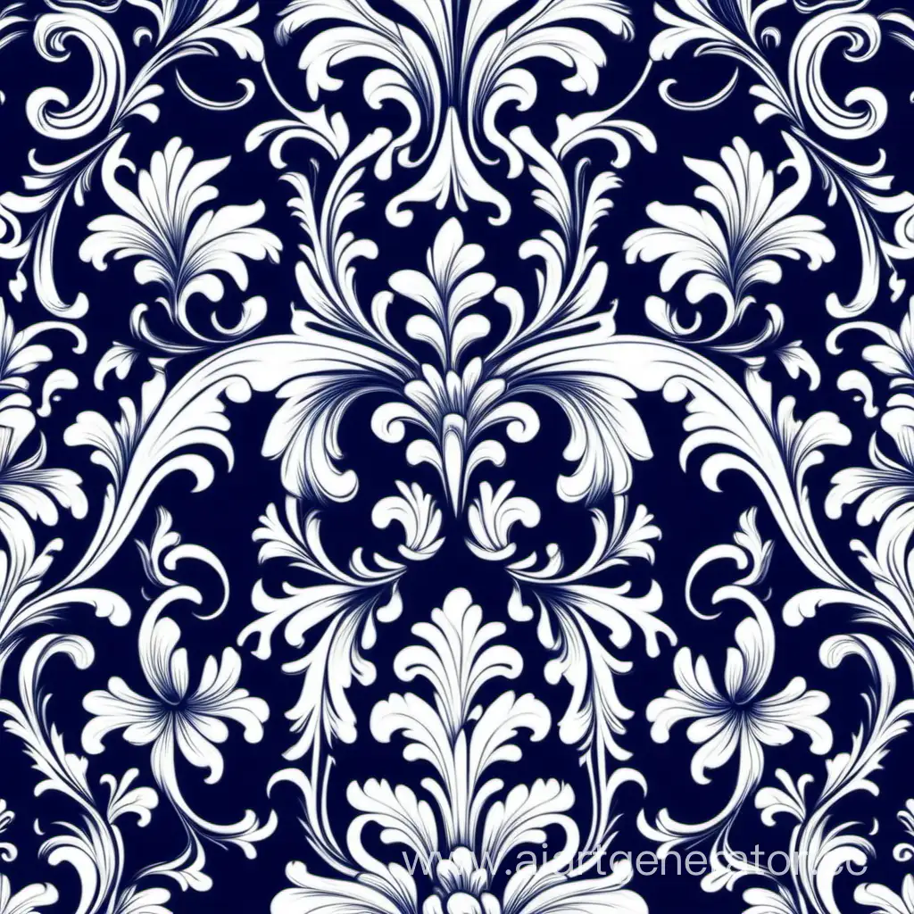 Elegant-Floral-Baroque-Pattern-in-White-and-Dark-Blue-Vector-Illustration