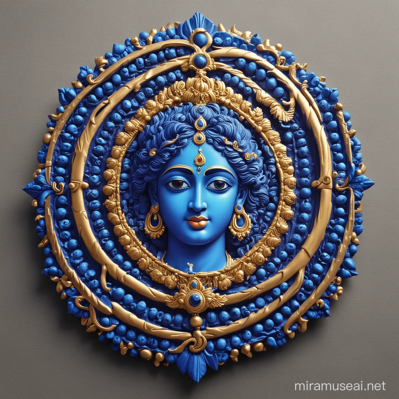 logo name 'KRUSHNA DARSHAN INDUSTRIES LLP'add lord krishna image and add color blue and golden make a unique logo design