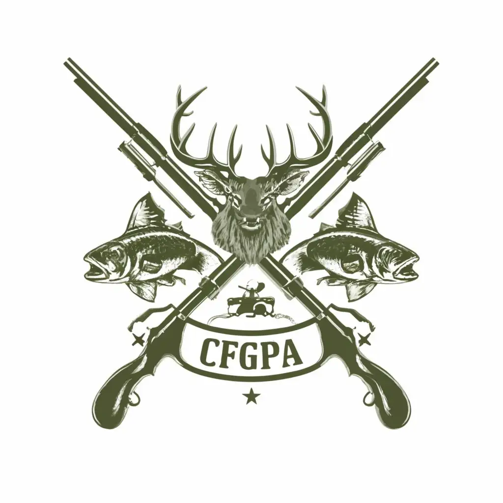 logo, Rifle , pistol, salmon, stag, with the text "CFGPA", typography
